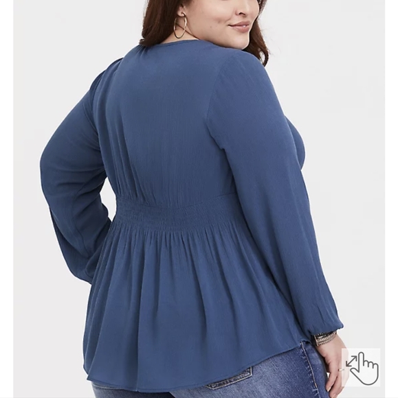 BLUE GAUZE SMOCKED BLOUSE - Picture 3 of 7